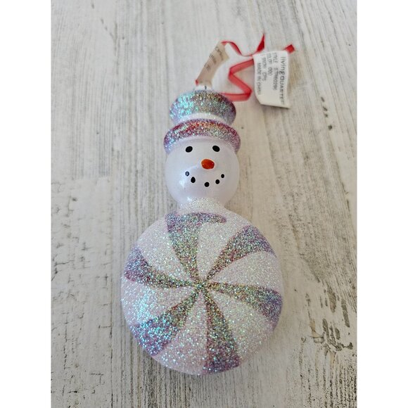 Living quarter snowman peppermint glitter ornament Xmas tree sparkle ornament - Picture 1 of 10